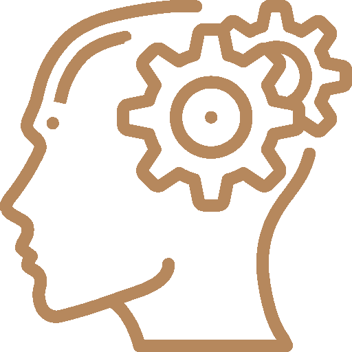 Cabeza pensante en icono en color cafe